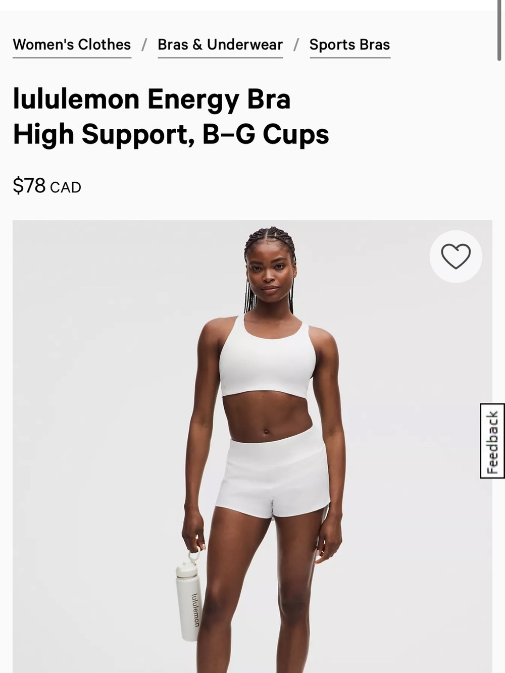 Lululemon high support energy sports bra size 34DD in white